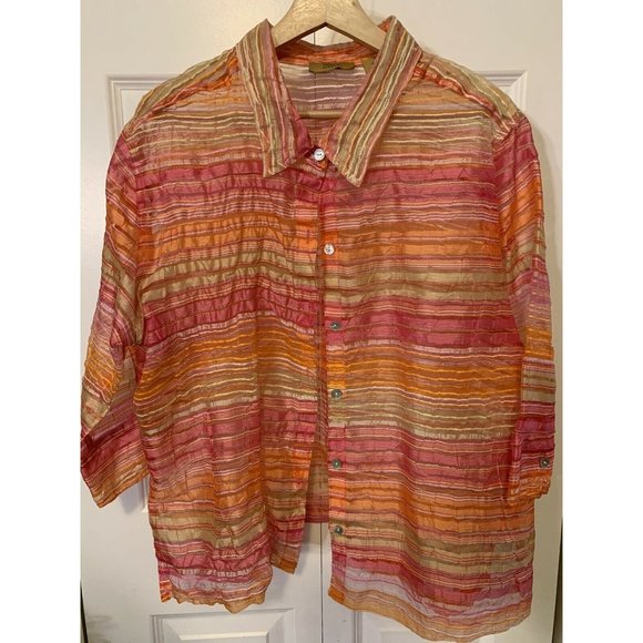 Valerie Stevens Separates Woman Striped Sheer Jacket Top‎ Women Sz XL Orange - Picture 3 of 8